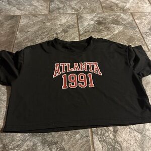 SHEIN Black Crop Top with Red and White Print